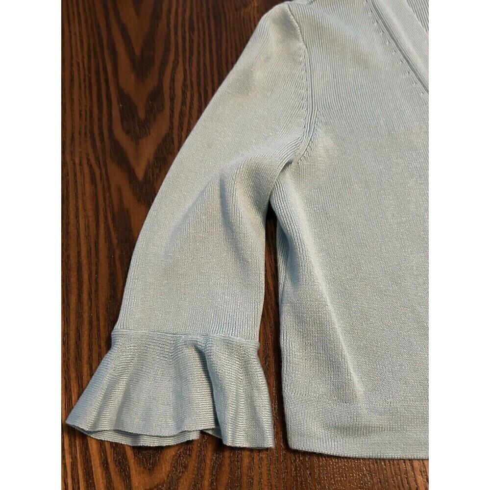 Talbots Open Cropped Cardigan Sweater Light Blue Women’s Small Scalloped Shrug - Picture 13 of 14